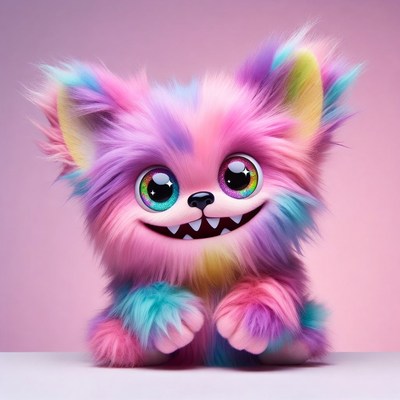 Rainbow Fluffy Furry Monster Grinning