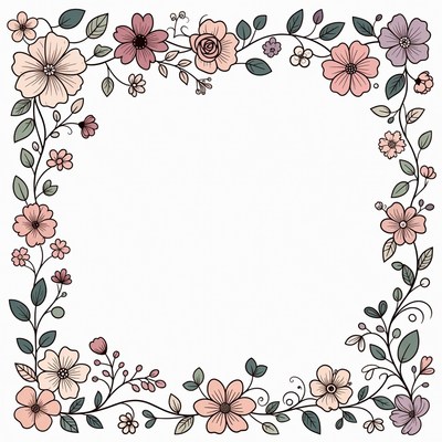 Pink Floral Frame Border