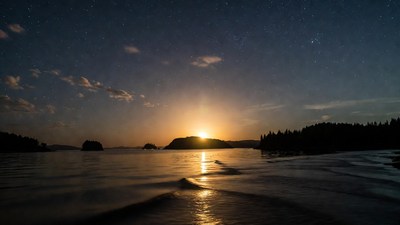 Sunrise over lake with islands