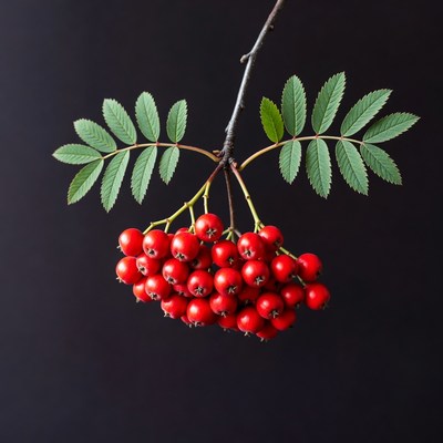 Red Mountain Ash Berries on Branch