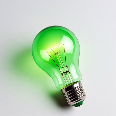 Glowing Green Light Bulb