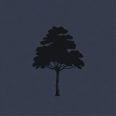 Black silhouette tree on navy background