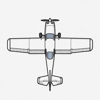 Top view of white propeller airplane