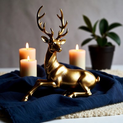Golden Deer Figurine with Candles