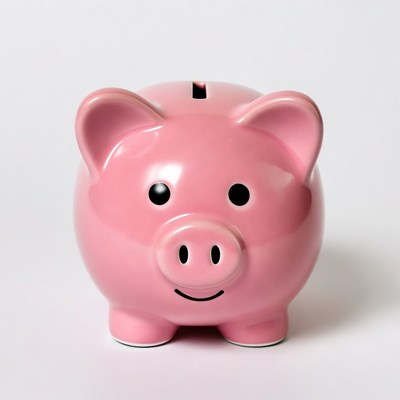 Pink piggy bank smiling