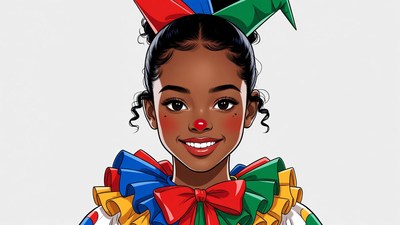 Black girl in colorful clown costume