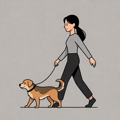 Woman walking dog on leash