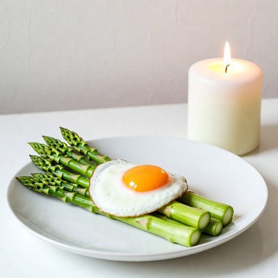 Asparagus with Fried Egg and Candle
