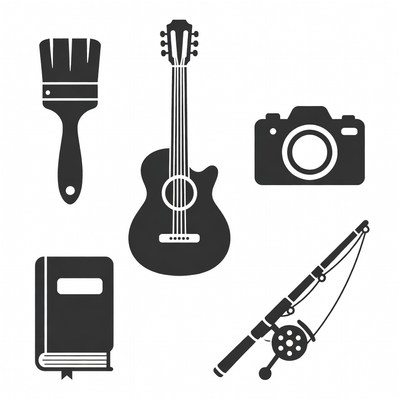 Paintbrush Guitar Camera Book Fishing Rod Icons