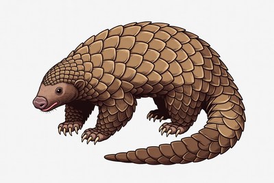 Pangolin standing on white background