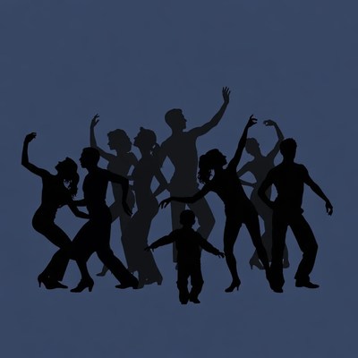 Group of people dancing silhouettes