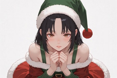 Anime girl in Santa hat