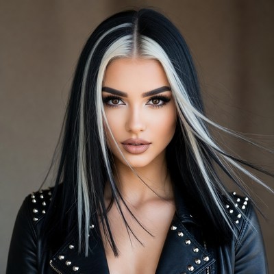 Woman with black white split hair