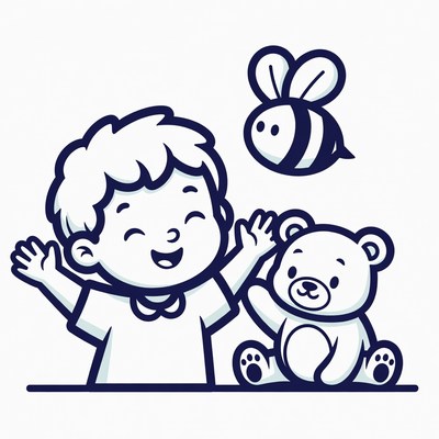 Boy with teddy bear and bee
