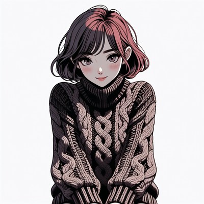 Anime girl in turtleneck sweater