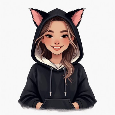 Asian girl in cat ear hoodie