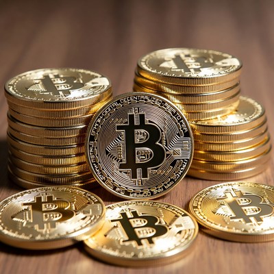 Stack of Golden Bitcoin Coins