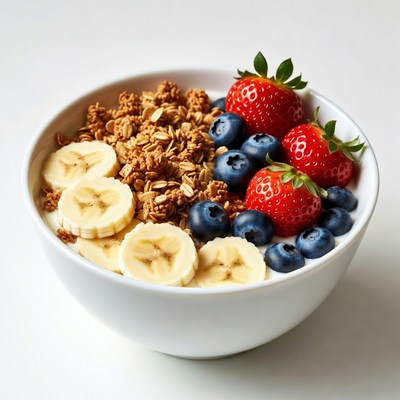 Yogurt Bowl with Strawberries Bananas Blueberries