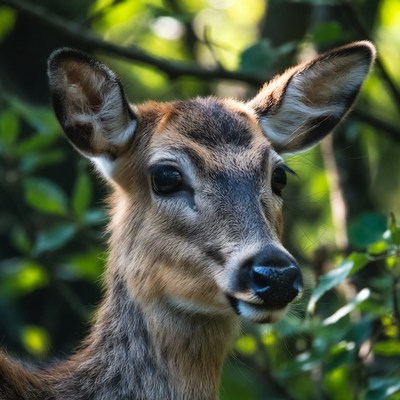 Young deer in green forest