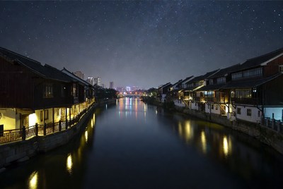 Milky Way over traditional canal houses