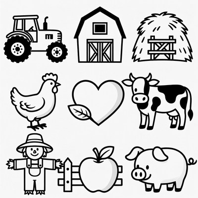 Farm Clipart Icons Coloring Page