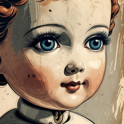 Vintage porcelain doll close-up