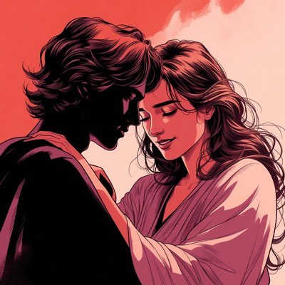 Romantic couple embracing illustration