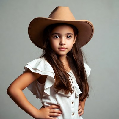 Girl wearing beige cowboy hat