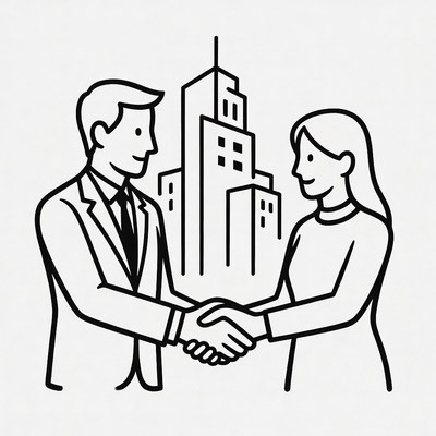 Businessman and woman shaking hands