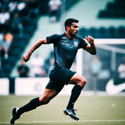 Soccer player sprinting on field