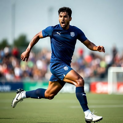 Soccer player sprinting on field