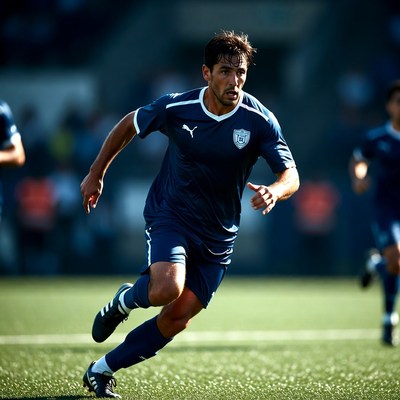 Soccer player sprinting on field