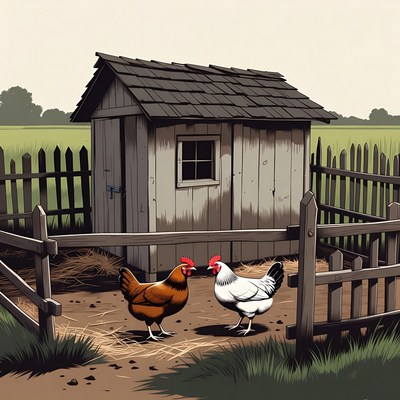 Brown and White Chickens by Henhouse