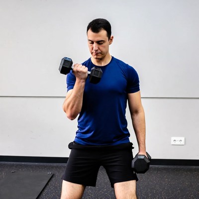 Man doing dumbbell bicep curls