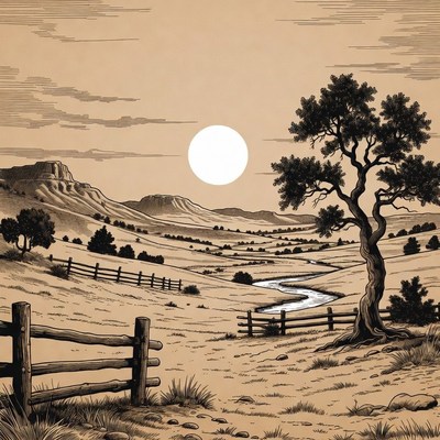 Scenic desert landscape with sunset