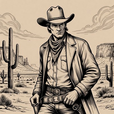 Cowboy standing in desert