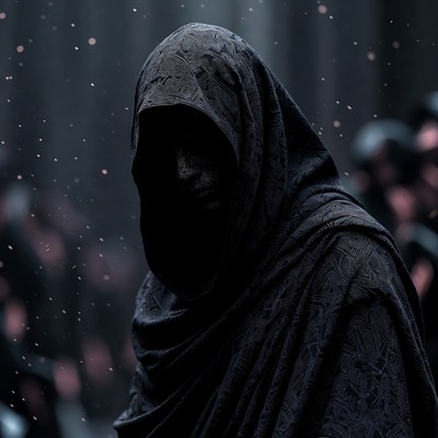 Hooded Figure in Dark Forest