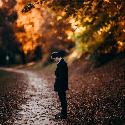 Man standing on autumn path
