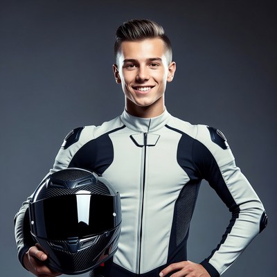 Young man holding motorcycle helmet