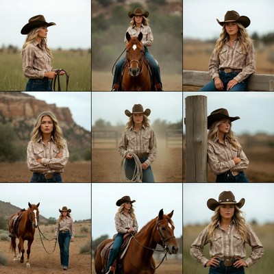 Blonde Cowgirl Riding Horse