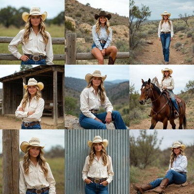 Cowgirl in hat posing outdoors