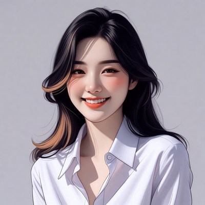 Smiling Asian woman in white shirt