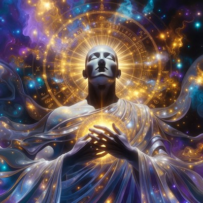 Meditating Man Holding Golden Orb