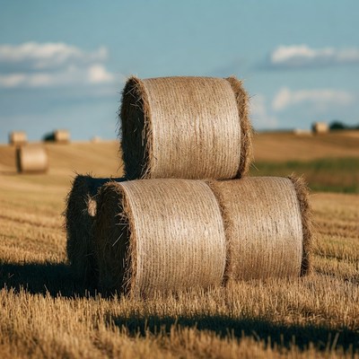Hay bales in golden field