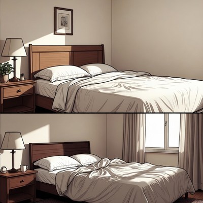 Cozy Bedroom with Wooden Bed