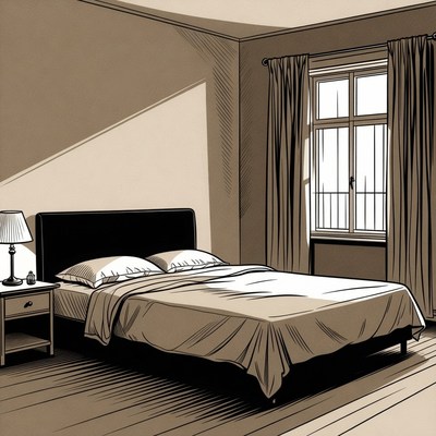 Empty Bedroom with Bed and Window