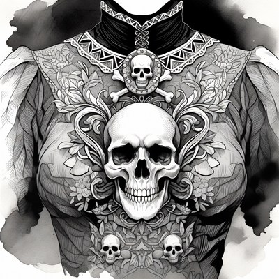 Woman with Skull Necklace Illustration