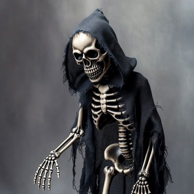 Skeleton in Black Hooded Cloak
