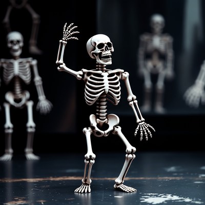 Dancing skeleton toy on black background