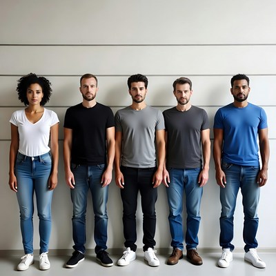 Diverse group standing against wall